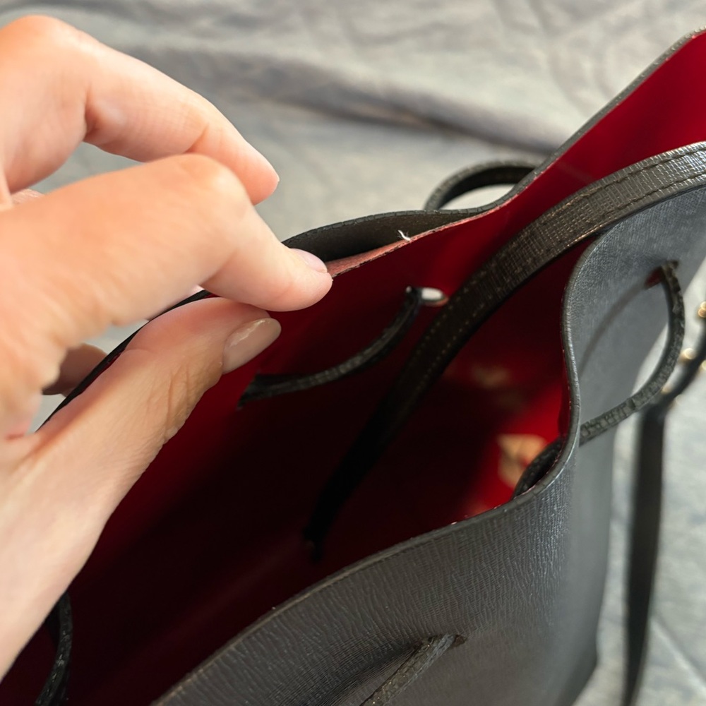 Mansur Gavriel Black Leather Bucket Bag with Red Interior - Picture 9 of 9